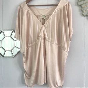 Vertigo Blush Nude Peasant Blouse Faux Silk